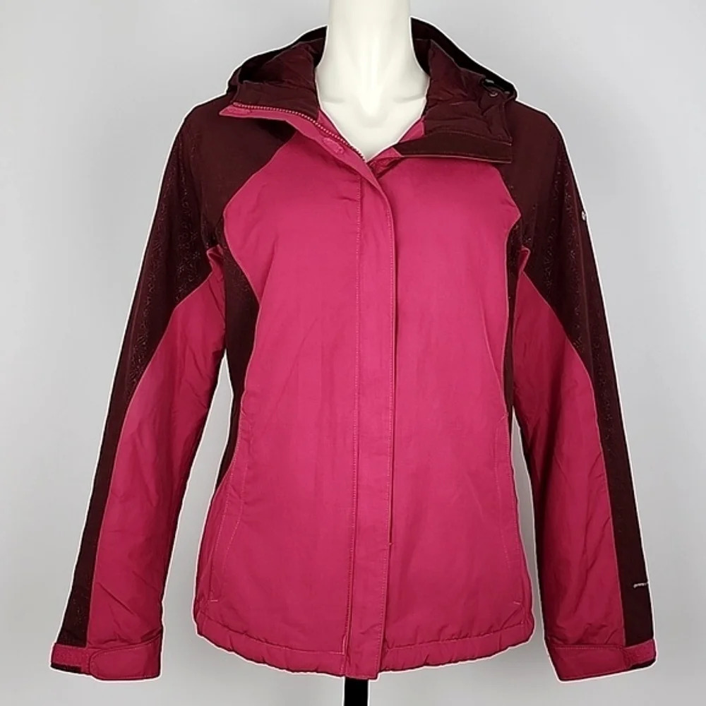 COLUMBIA Women's Omni-Shield Hooded Zip Up Pink Brown Winter Jacket Quilted Sz M